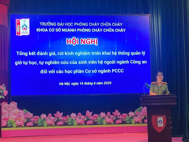 Hội nghị “Tổng kết đánh giá, rút kinh nghiệm triển khai hệ thống quản lý giờ tự học, tự nghiên cứu của sinh viên hệ ngoài ngành Công an đối với các học phần Cơ sở ngành PCCC”